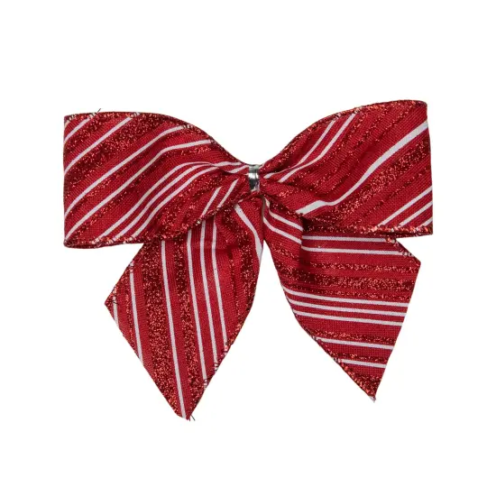 Northlight Glitter Striped 2-Loop Christmas Bow Decorations - 5.5" - Red - Pack of 6 {4}