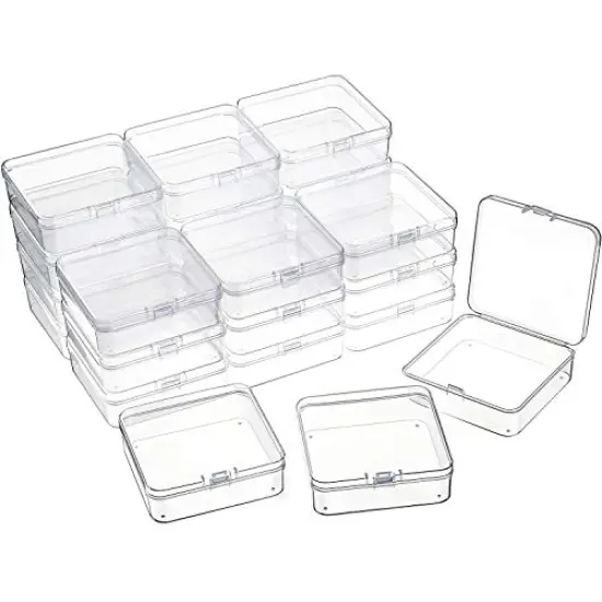 24 Packs Small Clear Plastic Beads Storage Containers Box with Hinged Lid for Storage of Small Items, Crafts, Jewelry, Hardware, 3.3 x 3.3 x 1.2 in {2}