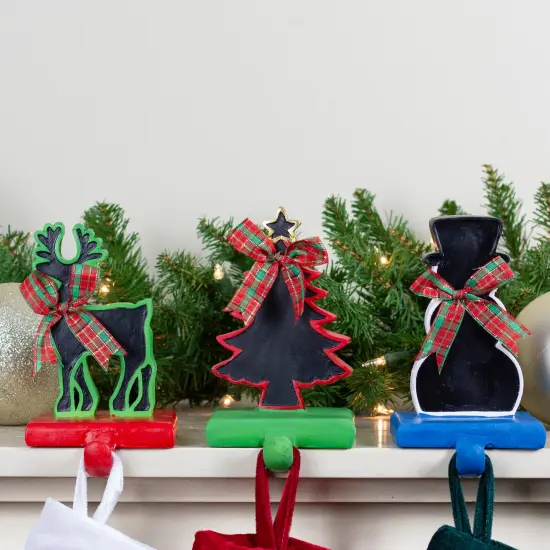 Northlight Reindeer, Tree, and Snowman Chalkboard Christmas Stocking Holders - 7" - Set of 3 Red {5}
