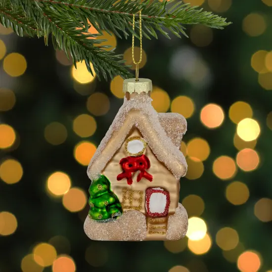 Northlight Snowy Country Cabin Glass Christmas Hanging Ornament - 3.25" - Gold Finish {3}