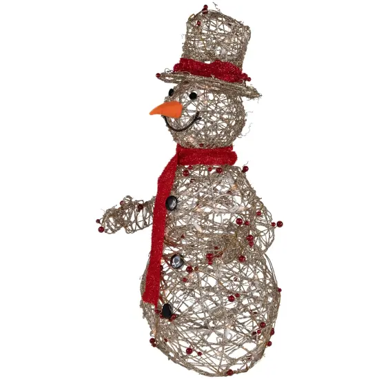 Northlight Lighted Glittered Snowman and Berries Outdoor Christmas Decoration - 28" Gold {6}