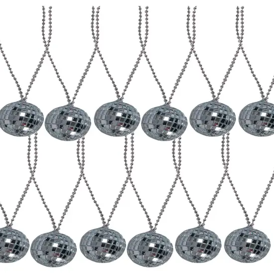 Lot 12 Silver 70s Bling Disco Ball Chain Necklace Costume Accessory {1}