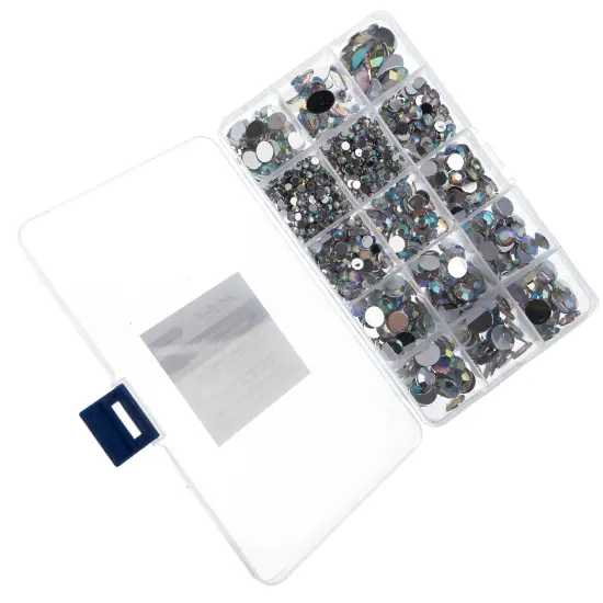 John Bead Crystal AB Assorted Round & Oval Acrylic Flat Back Rhinestones Box {4}