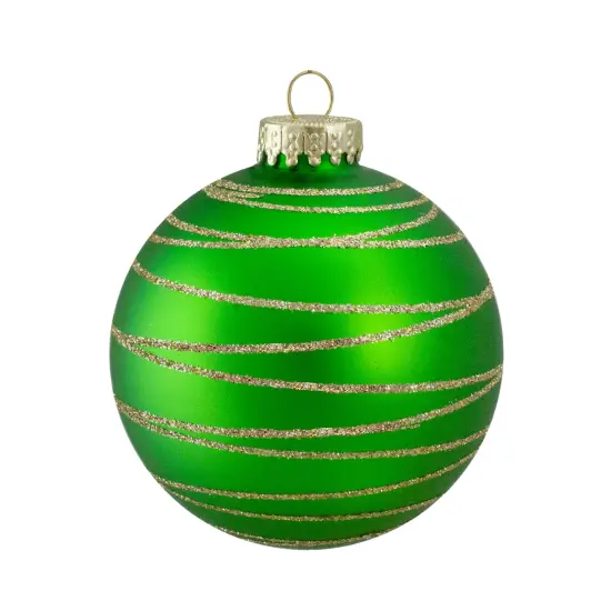Northlight Glittered Golden Stripes Christmas Glass Ball Ornaments - 3" (75mm) - Red and Green - 4ct {5}