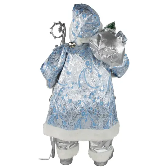 Northlight 24" Blue and Silver Ice Palace Santa Claus with Staff and Bag Christmas Figure {6}