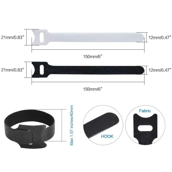 Kitcheniva Reusable Cable Straps Fastening Loop Ties 6" 50 Pcs Black {6}