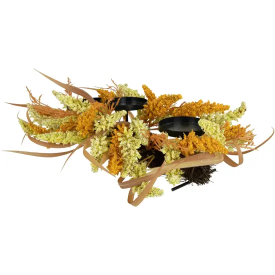 Northlight Autumn Harvest Triple Candle Holder with Artificial Fall Foliage - 22" Orange {7}