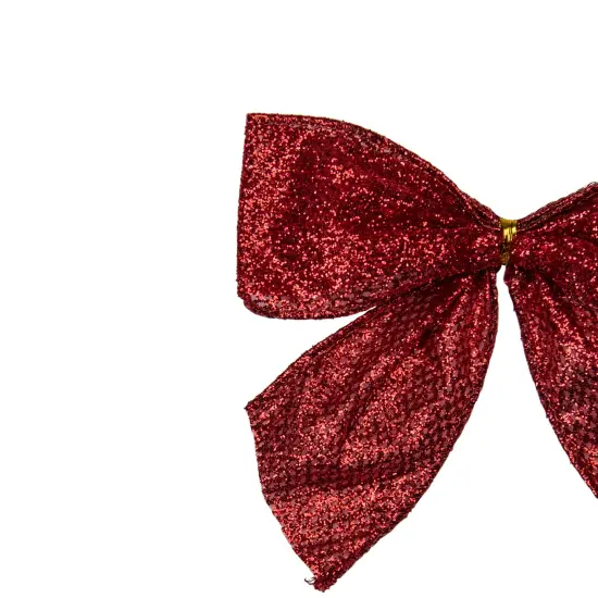 Northlight Glittered 2-Loop Christmas Bow Decorations - 5.5" - Red - Pack of 6 {5}