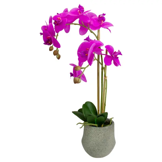 Northlight Real Touch™️ Purple Artificial Orchid Plant with a Gray Stone Pot - 14" {4}