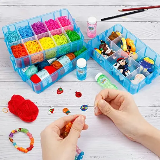 7 Layers Stackable Storage Container, 70 Adjustable Compartments (Blue) Stackable Storage Container, Perfect for Kids Toys, Art Crafts, Jewelry, Supplies, Mini Case & Letter Sticker Included {5}