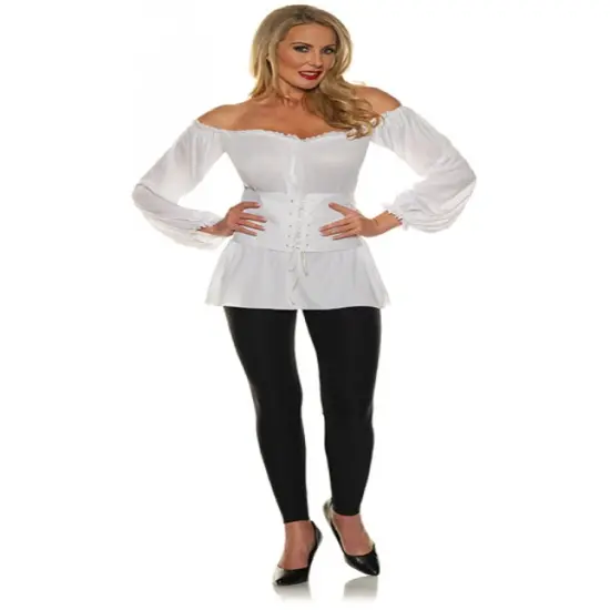 Women's White Renaissance Long Sleeve Costume Peasant Shirt {1}