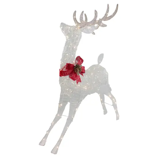 Northlight 56" LED Lighted Reindeer with Glitter Bow Outdoor Christmas Decoration White {5}