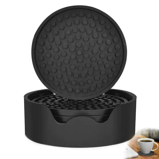 Kitcheniva Silicone Drinks Coasters Mat Pad With Holder 6 Pcs {1}