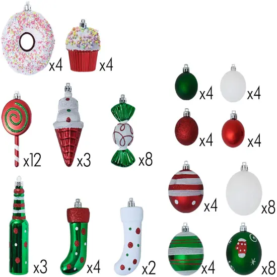 R N' D Toys Candycane Ornament Set &ndash; Christmas Candy Cane Shatterproof Balls and Candy Hanging Ornaments for Indoor or Outdoor Christmas Tree, Holiday Party, Home D&eacute;cor - 82 Piece Set (Red, Green & White) {5}