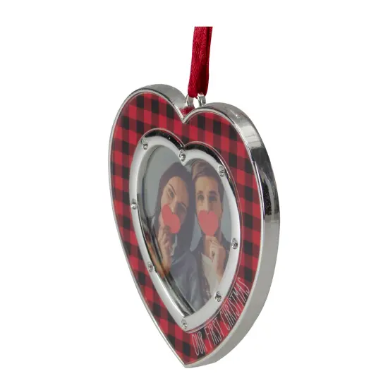 Northlight Buffalo Plaid Heart Shaped Picture Frame Christmas Ornament - 3" - Silver Finish Red {5}