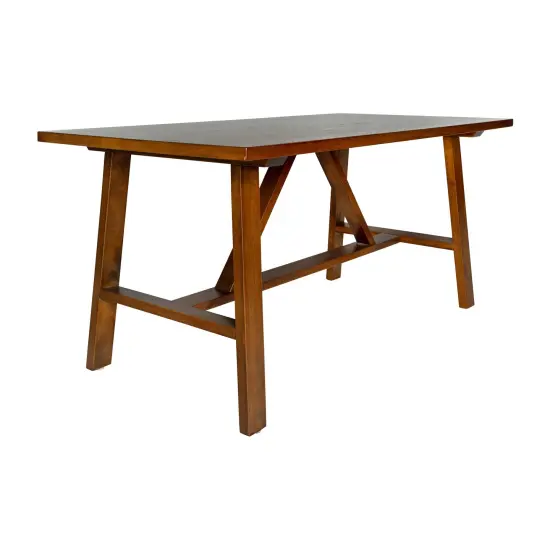 Merrick Lane Mabel Farmhouse Trestle Coffee Table, Solid Wood Rustic Accent Table Walnut {1}