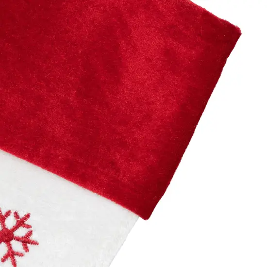 Northlight 19" Red and White Velvet Embroidered Snowflake Christmas Stocking {4}