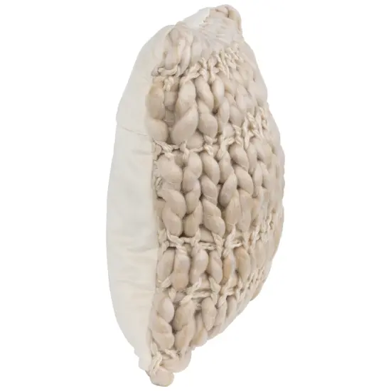 Northlight 16" Khaki Jumbo Knit Square Throw Pillow with Velvet Back Beige {4}