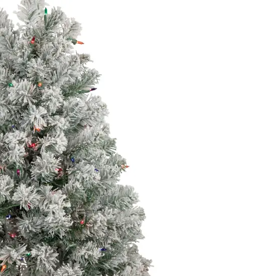 Northlight 4.5' Pre-Lit Flocked Madison Pine Artificial Christmas Tree, Multi Lights Green {5}