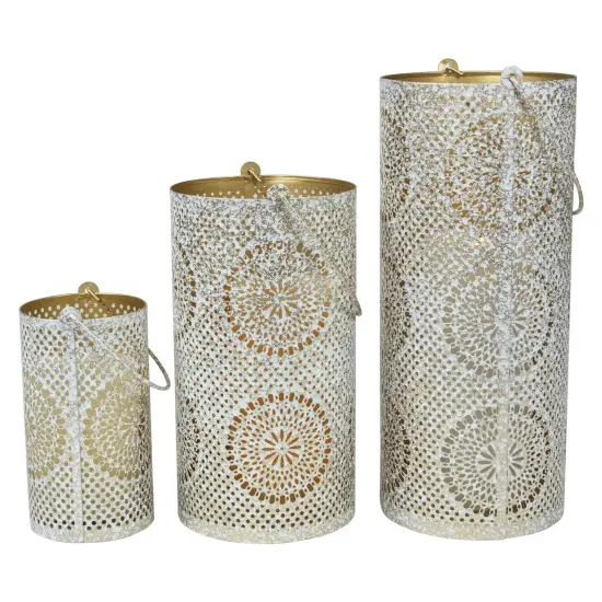 Northlight Set of 3 White and Gold Moroccan Style Pillar Candle Lanterns 10" {4}