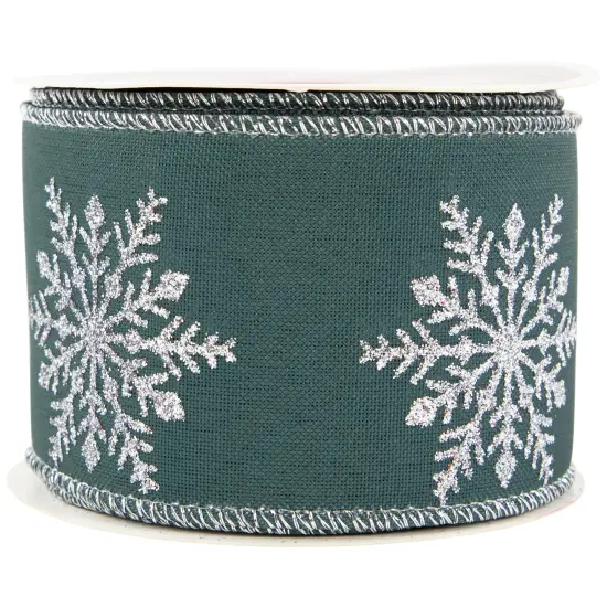 Northlight Green with Glitter Snowflakes Wired Craft Christmas Ribbon 2.5" x 10 Yards {5}