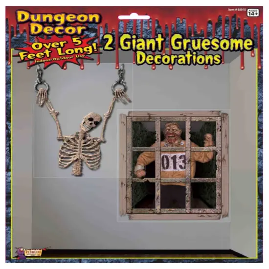 Large 20 Square Feet Dungeon Decor Shackled Skeleton Inmate Scene Setter Decals {1}