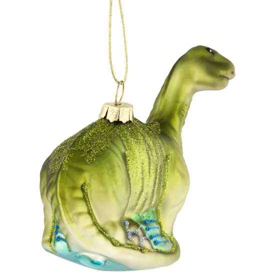 Northlight 4" Glittered Brontosaurus Dinosaur Glass Christmas Ornament Green {5}