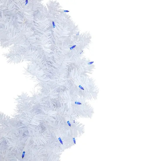 Northlight Pre-Lit Woodbury White Pine Artificial Christmas Wreath - 24" - Blue Lights {5}