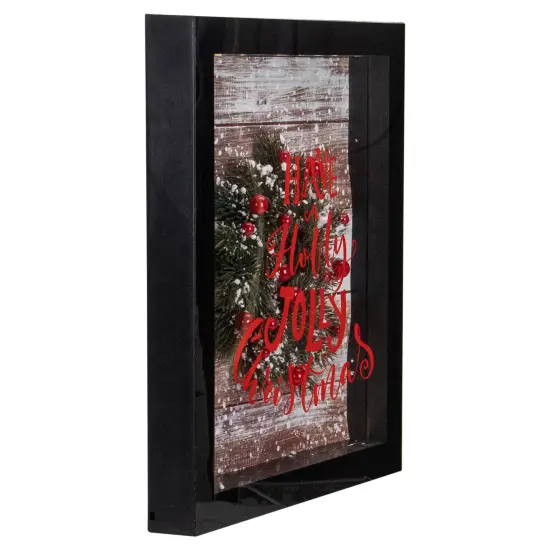 Northlight LED Lighted Framed "Have A Holly Jolly Christmas" Wreath Wall Art - 14" - Black {4}