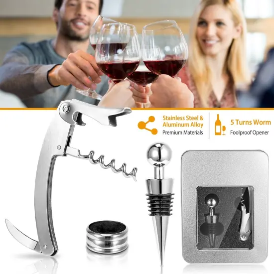 3Pcs Corkscrew Bottle Opener Set Tool - Foil Cutter Drip Collar Protector Cork Stopper Wine Bottle Cap Opener {2}
