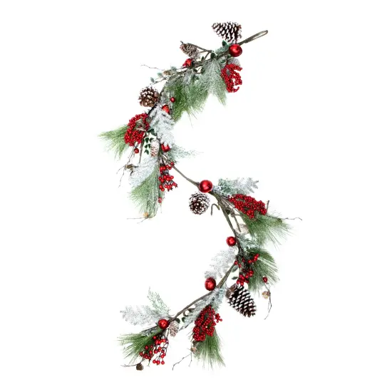 Northlight Frosted and Flocked Berries Christmas Garland - 5.5' x 7" - Unlit Green {4}