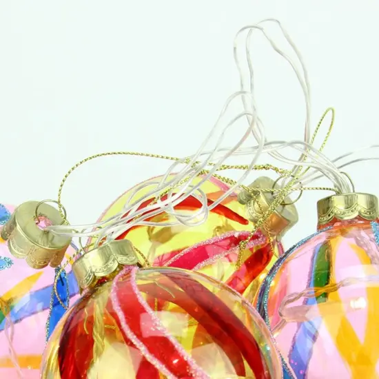PENN LED Lighted Swirl Glass Christmas Ball Ornaments - 3.25" (82mm) - Pink and Red - 4ct {4}