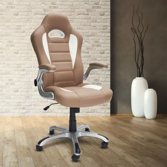 Techni Office Solutions 3.75' Brown, Gray, and Black High Back Executive Sport Race Office Chair with Flip-Up Arms {6}