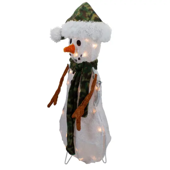 Northlight 24" Lighted White and Green Chenille Snowman Outdoor Christmas Decoration {4}