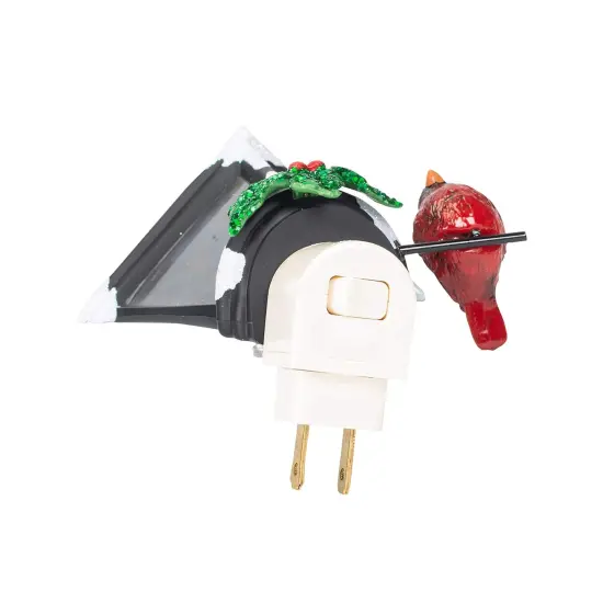 Roman Cardinal on a Snow Covered Street Lamp Flickering Christmas Night Light - 6" Black {5}