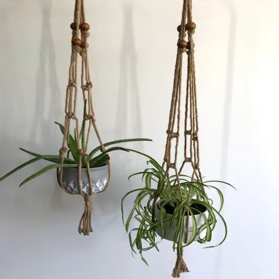 Natural JUTE with Wood Bead Accent Planter 42" {1}