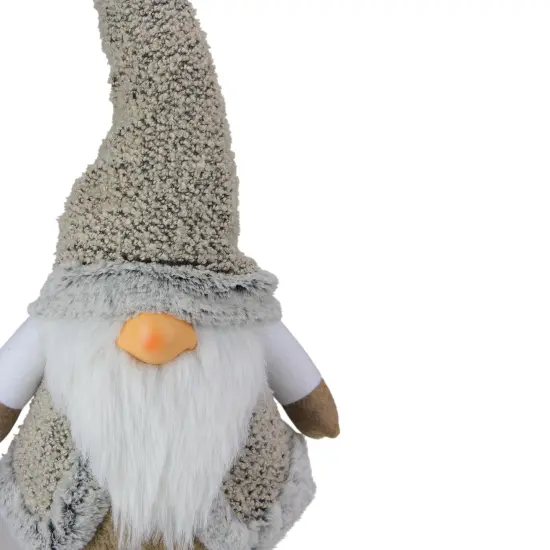Northlight Sitting Plush Faux Fur Gnome Christmas Figure - 17" - Gray and Beige {7}