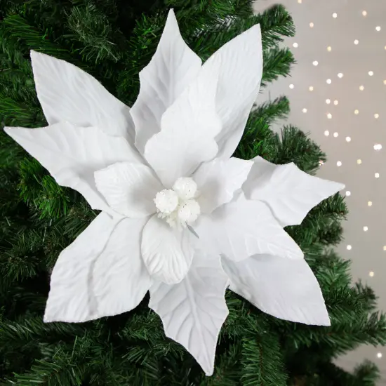 Northlight 24" Winter White Glittered Poinsettia Christmas Stem Spray {3}