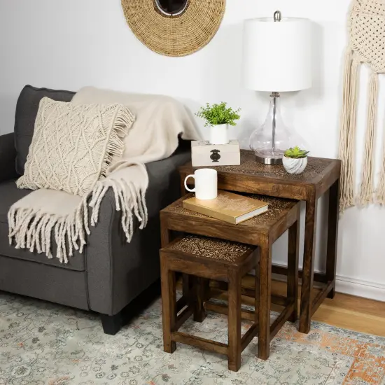 Northlight Set of 3 Walnut Brown Stackable Mandala Nesting Tables24" {3}