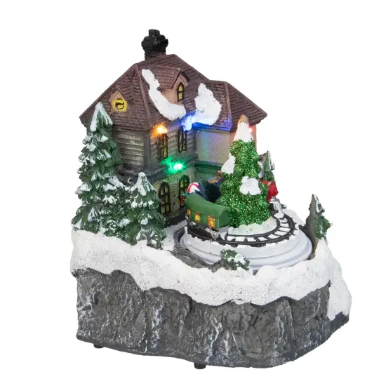 Northlight 5.5" LED Lighted and Animated House with Train Christmas Village Display Piece Brown {4}