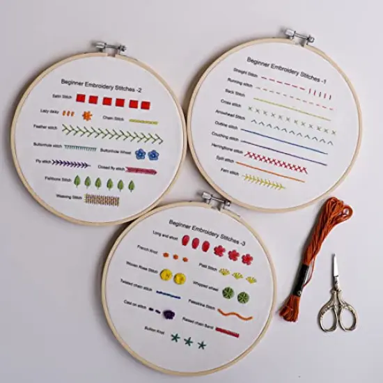 Beginners Embroidery Stitch Practice kit, 3 Sets Embroidery Kit to Learn 30 Different Stitches for Craft Lover Hand Stitch with Embroidery Fabric with Embroidery Skill Techniques {2}