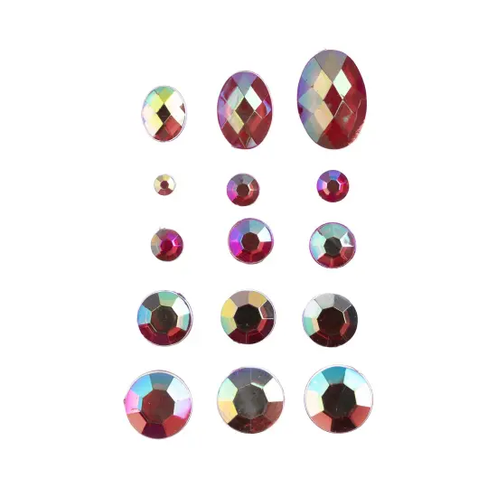 John Bead Red AB Assorted Round & Oval Acrylic Flat Back Rhinestones Box {3}