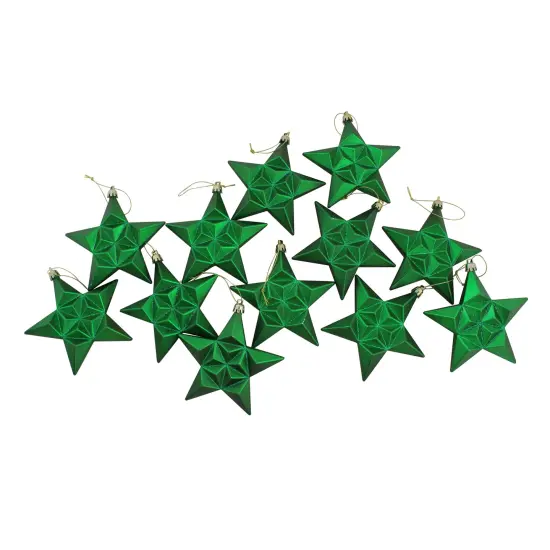 DAK 12ct Matte Xmas Green and Gold Glittered Star Shatterproof Christmas Ornaments 5" {4}