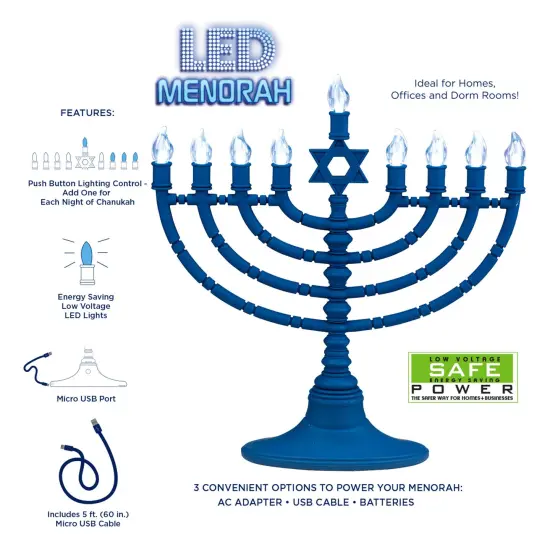 Rite Lite 11.5-Inch Blue Star of David Hanukkah Menorah LED Bulbs {4}