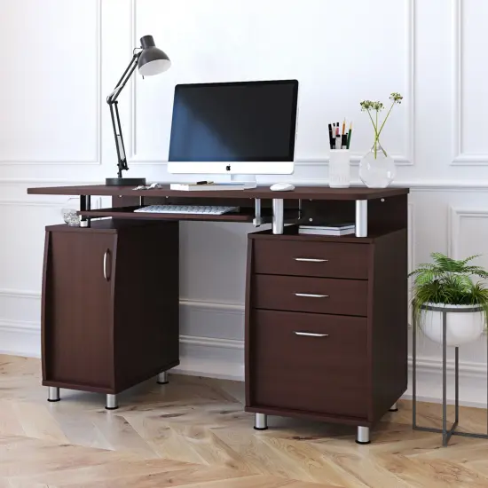 Techni Office Solutions 48" Brown Chocolate Unique Techni Mobili Complete Workstation Computer Desk with Storage {6}