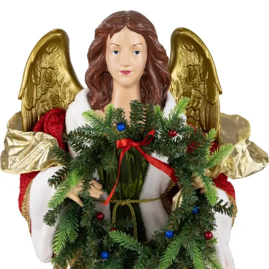 Northlight Commercial Size Angel Christmas Tree Topper with Wreath - 3' - Red and Green - Unlit {7}