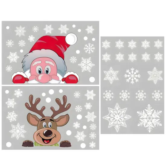 Wrapables Snowflake Window Clings Decal Stickers, Christmas Winter Decoration for Glass Windows 3pc Santa + Deer {1}
