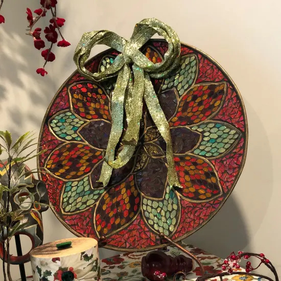 Melrose Glitter Drenched Christmas Bow Decoration - 16" - Gold and Green {4}