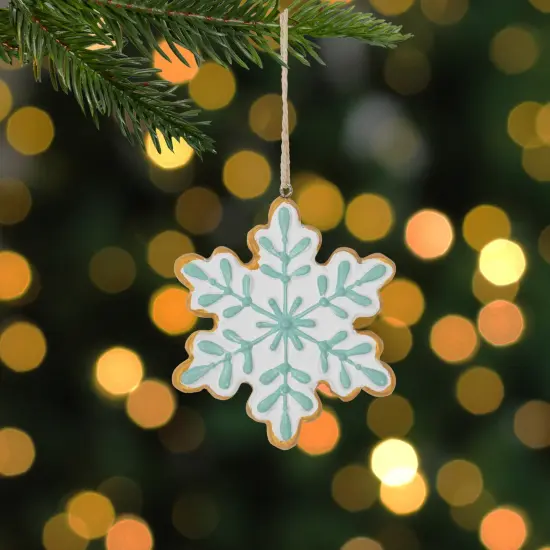 Northlight Frosted Snowflake Cookie Christmas Ornament - 3.75" - White and Green {3}