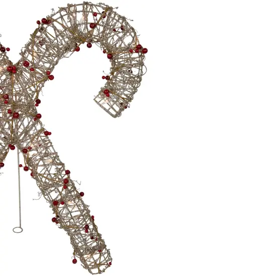 Northlight 25" Lighted Champagne Gold Glittered Rattan Double Candy Cane Christmas Outdoor or Window Decoration {7}